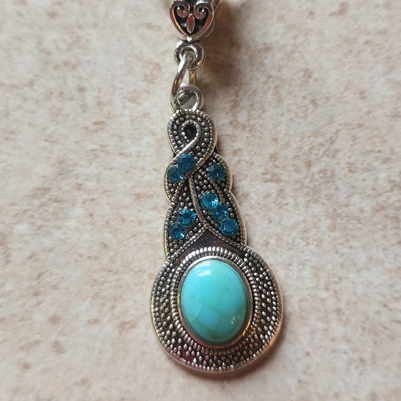 New turquoise color boho 20" 925 stamped necklace and earrings set - Picture 1 of 11